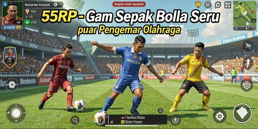 Screenshot utama 55RP menampilkan aksi seru permainan sepak bola.