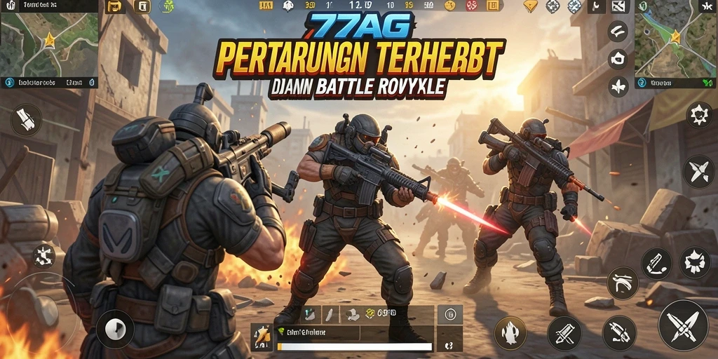 Screenshot gameplay 77AG menampilkan aksi pertarungan intens Battle Royale.