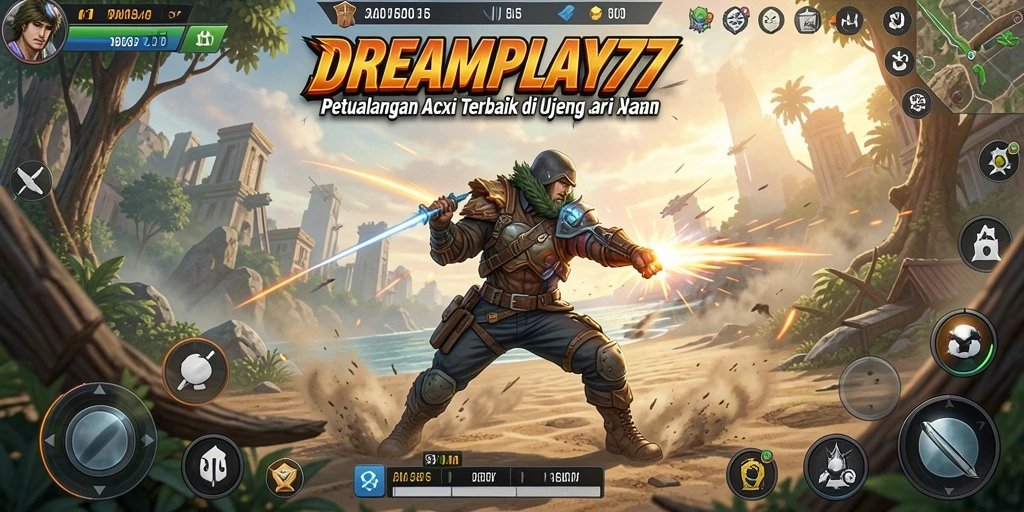 Screenshot utama DREAMPLAY77 menampilkan aksi tempur yang mendebarkan.