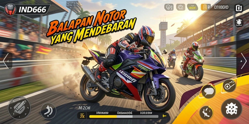 Screenshot IND666 menampilkan aksi balapan motor yang mendebarkan.