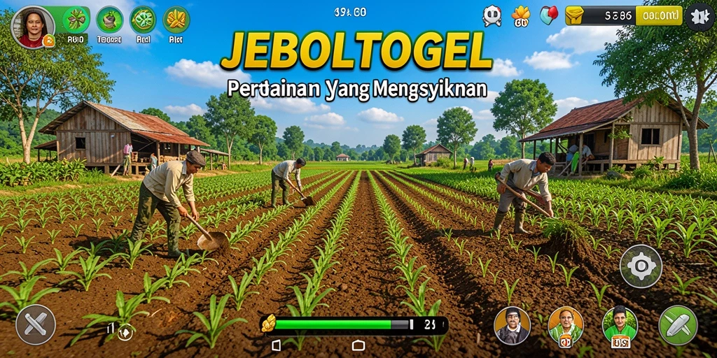 Screenshot JEBOLTOGEL menunjukkan suasana gameplay bertani yang interaktif dan menarik.