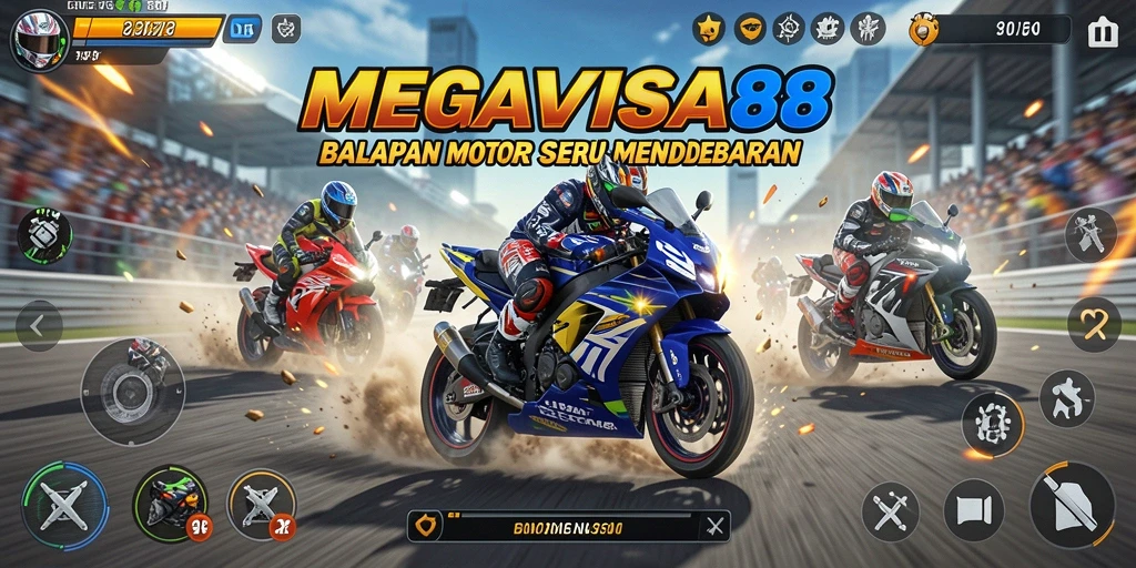 Tampilan gameplay balapan motor yang mendebarkan dan penuh aksi.