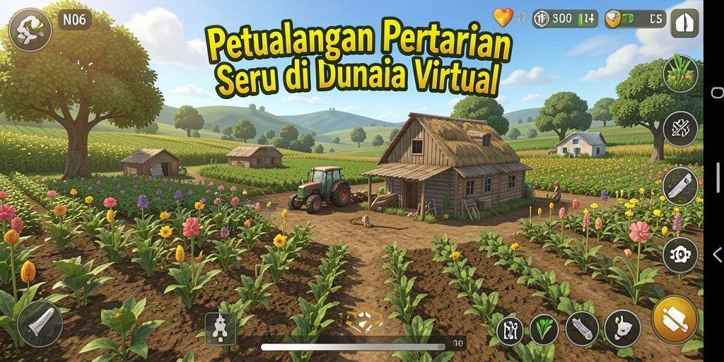 Tampilan gameplay seru di N06 saat memanen hasil pertanian.