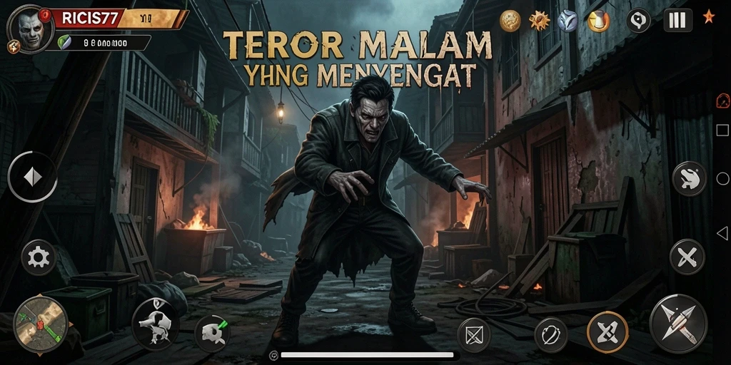 Screenshot menampilkan aksi menegangkan dalam permainan horor RICIS77.