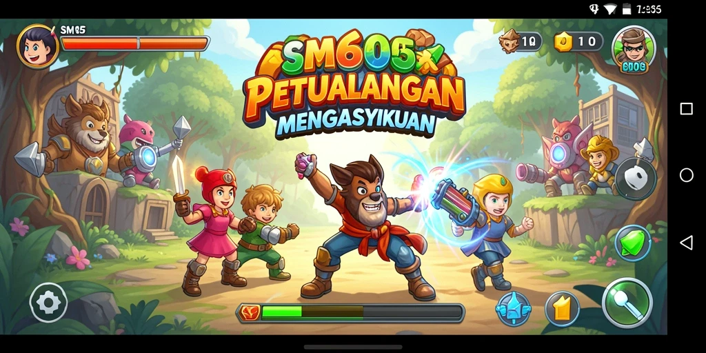 Tampilan gameplay SM605 yang epik dan penuh warna.