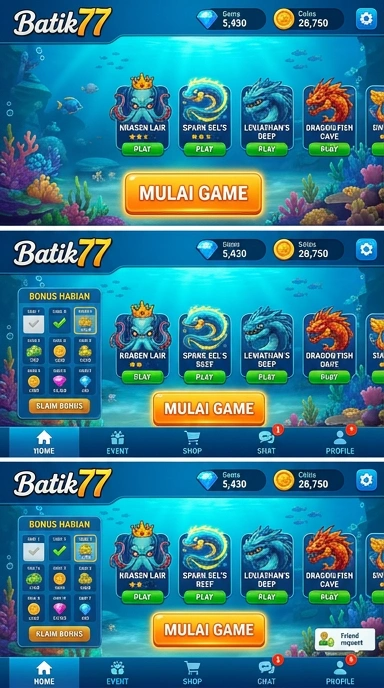 Screenshot menampilkan antarmuka utama batik77 yang modern dan menarik.
